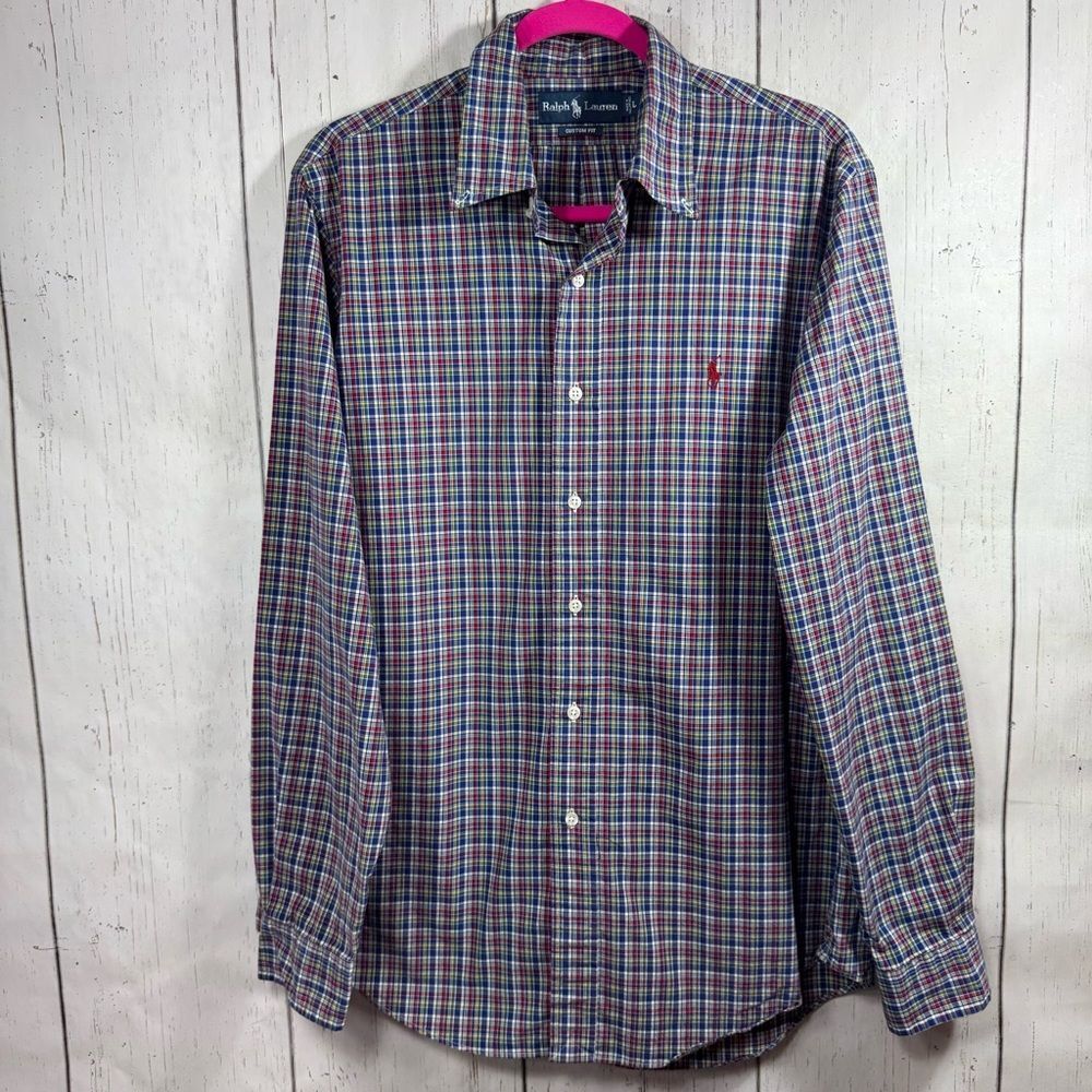 Ralph Lauren Mens Custom Fit Plaid Multi Casual Button Down Shirt Long Sleeves